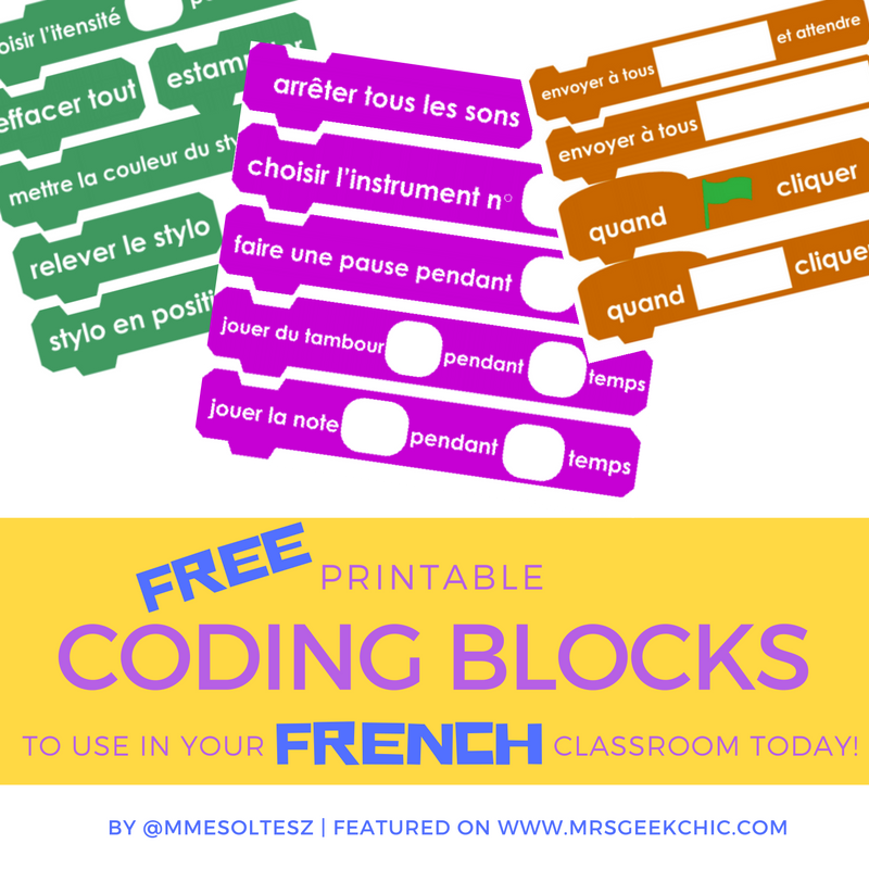Coding in French - Free Printable Coding Blocks | Mrs. Geek Chic
